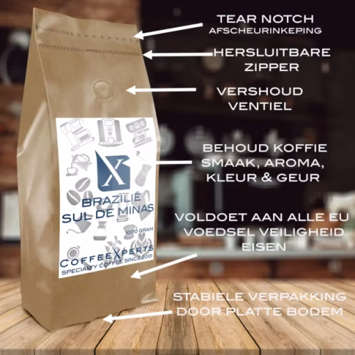 Brazilië sul de Minas koffiebonen verpakking details