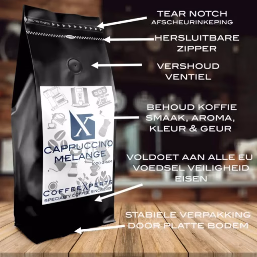 Cappuccino Melange koffiebonen verpakking details
