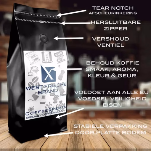 West Friesche Brand koffiebonen verpakking details